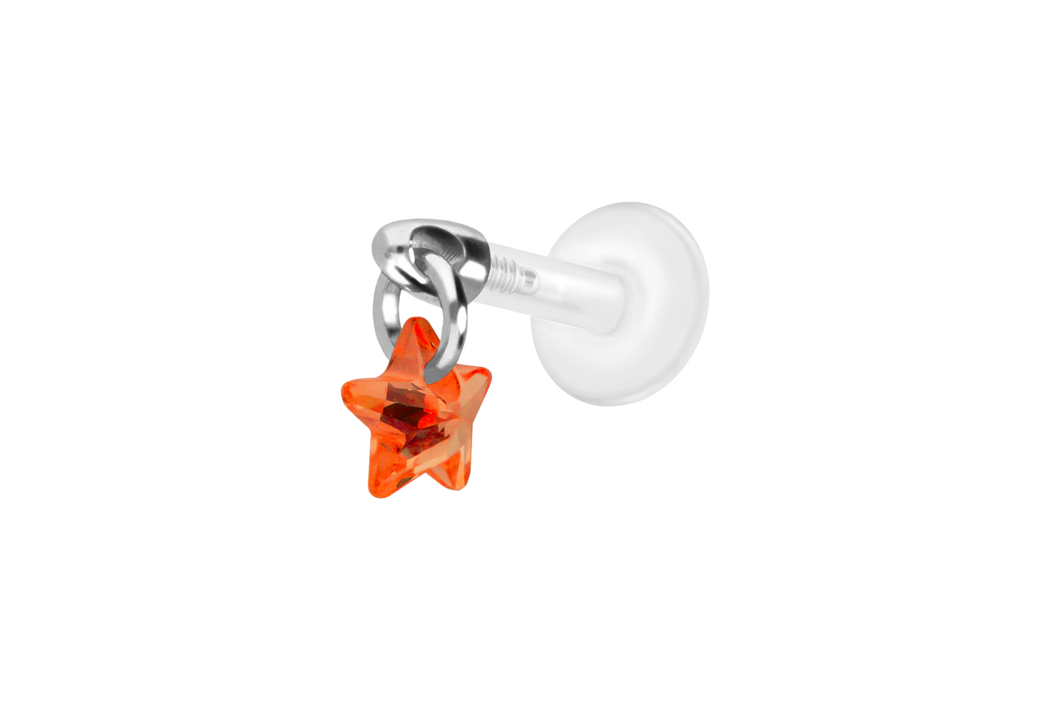 PTFE Labret Piercing mit Innengewinde + Titan-Aufsatz KRISTALLSTERN